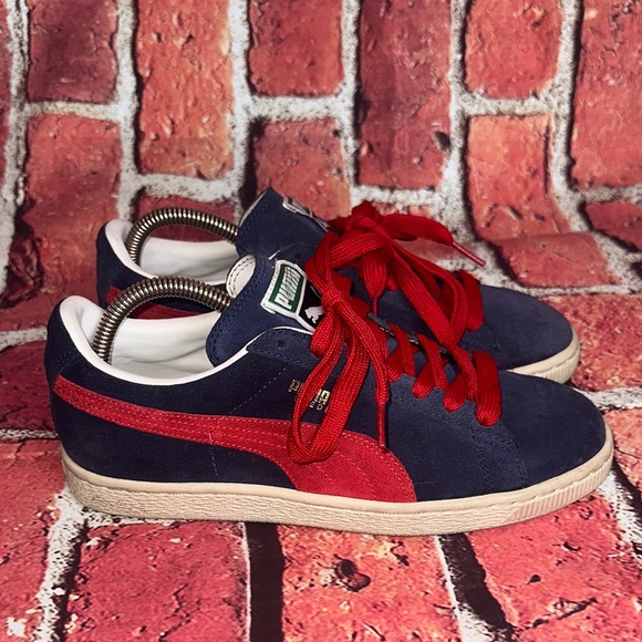 Puma Shoes - Vintage European style  Puma Navy Blue Suede Unisex Sneakers Size Women’s 6.5